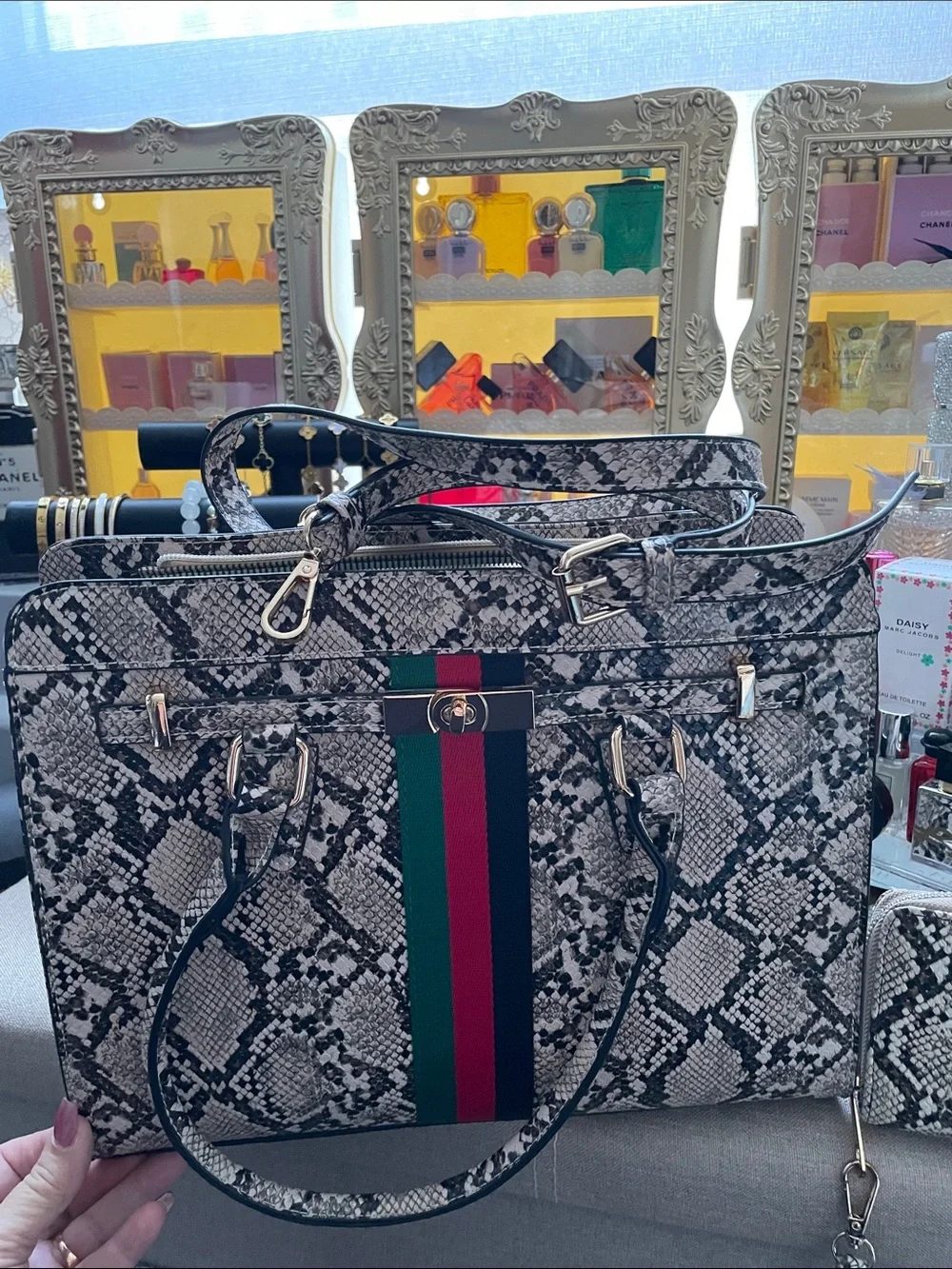 ✨Snakeskin large satchel bag w/ matching wallet ✨NWOT